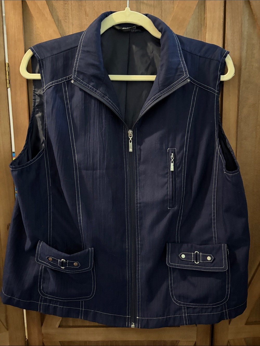 Alia Navy Petites Sleeveless Zip Vest